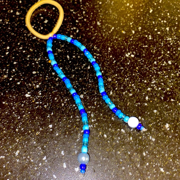 Handmade Beaded Hair Elastic w New & Upcycled Beads in Shades of Blue - Picture 1 of 1